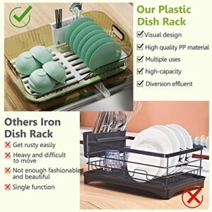 FOCUS FINEST Dish Drying Rack, Dish Drainer for Kitchen Counter with Drainboard and Utensil Holder, Rustproof PET Use to Last