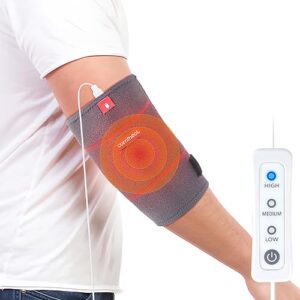 comfheat elbow heating pad wrap for joint pain usb heated elbow brace for tendonitis and tennis elbow portable moist heat therapy elbow sleeve adjustable temperature (non-chargeable)