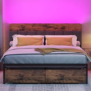 likimio full bed frame with storage headboard, drawers, led light, charging station, sturdy, noiseless, no need box spring, easy to assemble