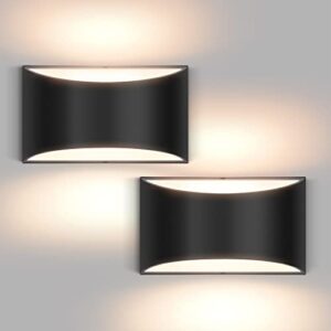 aiilsmp black modern led wall sconces set of two hardwired wall sconces indoor up and down wall mount light for living room, bedroom, hallway warm white 3000k(with g9 bulbs)