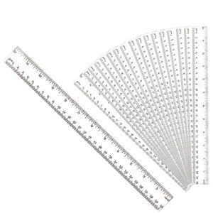 30pcs clear ruler plastic rulers 12 inch, with inches and metric for school classroom, home, or office (clear)