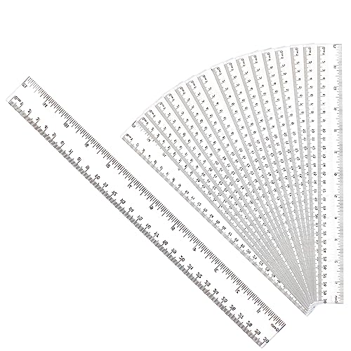 30PCS Clear Ruler Plastic Rulers 12 Inch, with Inches and Metric for School Classroom, Home, or Office (Clear)