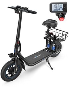 urbanmax c1 pro electric scooter with seat, adult electric scooters with dual shock absorbers up to 25 miles 18.6mph 450w motor, folding scooter electric for adults with seat & carry basket