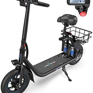 URBANMAX C1 Pro Electric Scooter with Seat, Adult Electric Scooters with Dual Shock Absorbers Up to 25 Miles 18.6MPH 450W Motor, Folding Scooter Electric for Adults with Seat & Carry Basket