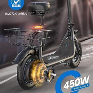 URBANMAX C1 Pro Electric Scooter with Seat, Adult Electric Scooters with Dual Shock Absorbers Up to 25 Miles 18.6MPH 450W Motor, Folding Scooter Electric for Adults with Seat & Carry Basket