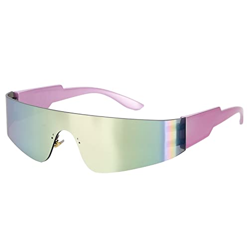 Y2K Trendy futuristic surround fashion rimless glasses sunglasses for women men,cyberpunk version of silver sunglasses rave party (Pink Sunglasses2)