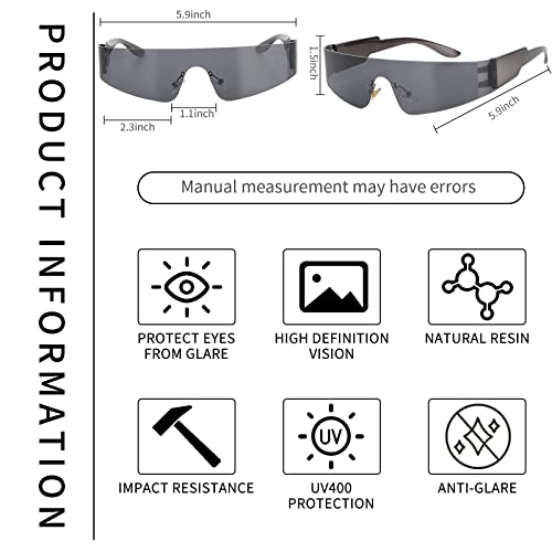 Y2K Trendy futuristic surround fashion rimless glasses sunglasses for women men,cyberpunk version of silver sunglasses rave party (Pink Sunglasses2)