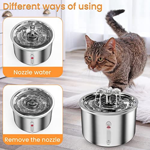 PtPMPUS Cat Water Fountain Stainless Steel Pet Fountain 2L/67oz Dog Water Bowl Dispenser Automatic Water Dispenser for Dogs Ultra-Quiet Water Fountain for Cats Inside