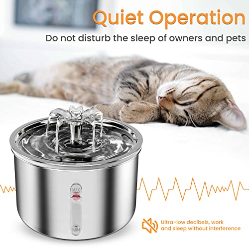 PtPMPUS Cat Water Fountain Stainless Steel Pet Fountain 2L/67oz Dog Water Bowl Dispenser Automatic Water Dispenser for Dogs Ultra-Quiet Water Fountain for Cats Inside