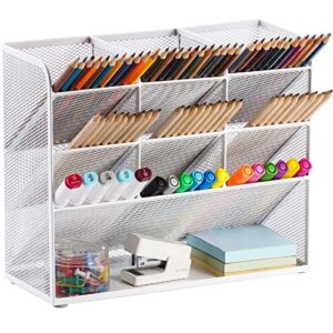 marbrasse mesh desk organizer, multi-functional pen holder, pen organizer for desk, desktop stationary organizer, storage rack for school home office art supplies (white - mesh pen holder)