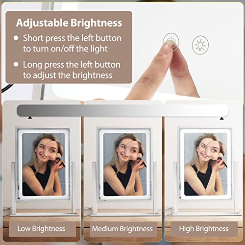 IBRIGHTSO Vanity Mirror with Lights, Hollywood Makeup Mirror with Lights, Touch Control, 3 Color Lighting Modes, Dimmable, Detachable 10X Magnification Mirror, 360° Rotation (16in, White)