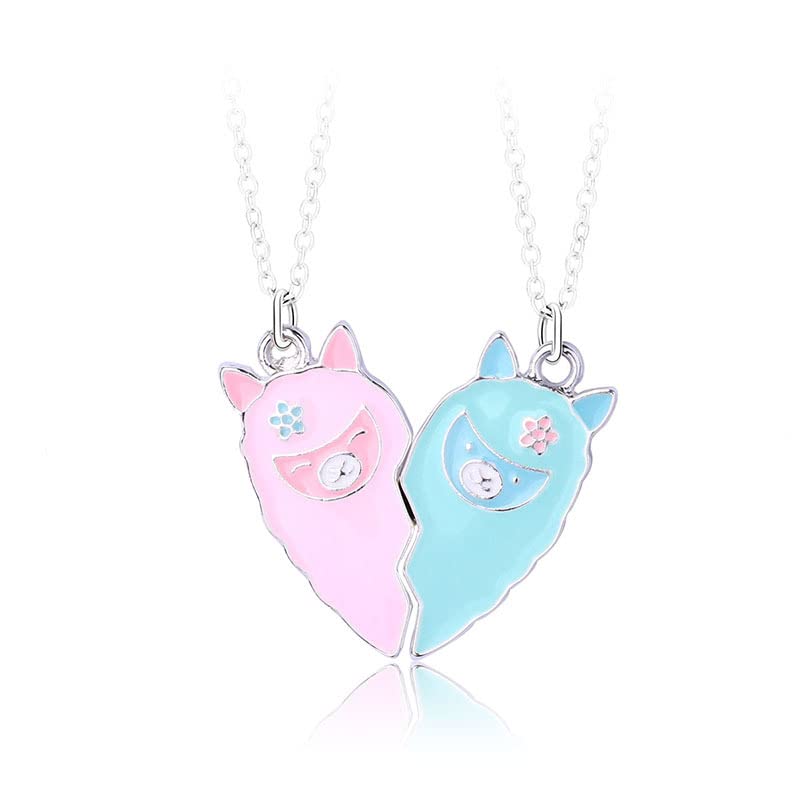 BFF Gift 2Pcs Lovely Magnetic Avocado Whale Dophin Alpaca Ghost Love Heart Pendant Necklace Set Matching Necklace for Girls Sisters-alpaca