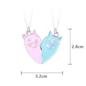 BFF Gift 2Pcs Lovely Magnetic Avocado Whale Dophin Alpaca Ghost Love Heart Pendant Necklace Set Matching Necklace for Girls Sisters-alpaca