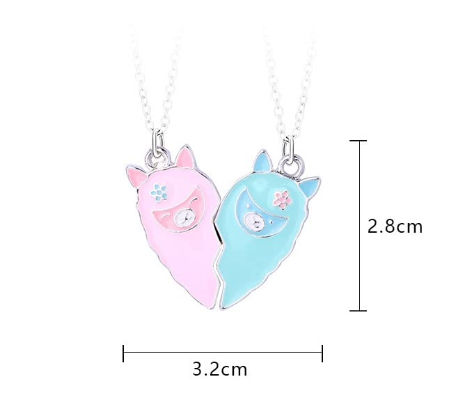 BFF Gift 2Pcs Lovely Magnetic Avocado Whale Dophin Alpaca Ghost Love Heart Pendant Necklace Set Matching Necklace for Girls Sisters-alpaca