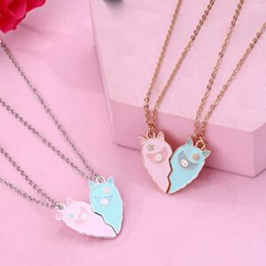 BFF Gift 2Pcs Lovely Magnetic Avocado Whale Dophin Alpaca Ghost Love Heart Pendant Necklace Set Matching Necklace for Girls Sisters-alpaca