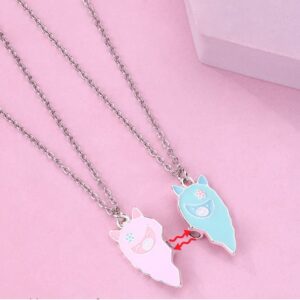 BFF Gift 2Pcs Lovely Magnetic Avocado Whale Dophin Alpaca Ghost Love Heart Pendant Necklace Set Matching Necklace for Girls Sisters-alpaca