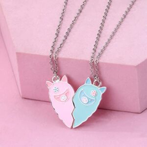 BFF Gift 2Pcs Lovely Magnetic Avocado Whale Dophin Alpaca Ghost Love Heart Pendant Necklace Set Matching Necklace for Girls Sisters-alpaca