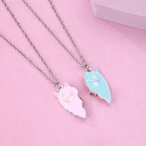 BFF Gift 2Pcs Lovely Magnetic Avocado Whale Dophin Alpaca Ghost Love Heart Pendant Necklace Set Matching Necklace for Girls Sisters-alpaca