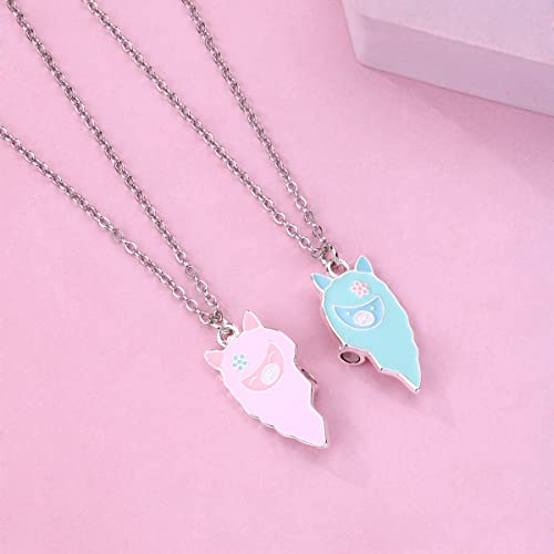 BFF Gift 2Pcs Lovely Magnetic Avocado Whale Dophin Alpaca Ghost Love Heart Pendant Necklace Set Matching Necklace for Girls Sisters-alpaca