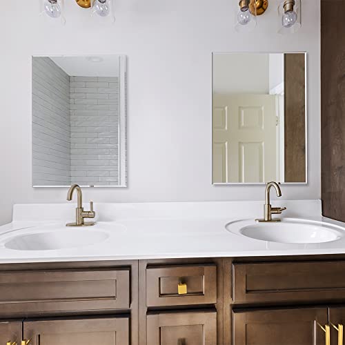 Chende 2 Packs Rectangle Bathroom Mirror with Beveled Edge, 18" x 24" Frameless Vanity Mirror for Bedroom, Entryways, Washrooms, Living Rooms, Modern Wall Mirror