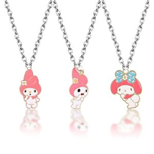 lingshi 3 pcs animal necklace - cartoon pink rabbit anime necklace for women's day valentine's day birthday (pink)