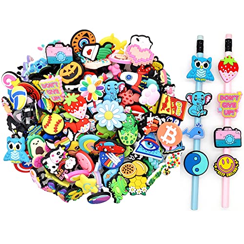 Papacharms Lot Random Different Decorative Pencil Toppers 55Pack Cute Cool Pencil Topper Decorations Bulk PVC Pen Toppers Charm for School Prize Supplies Classroom Reward Students Gifts