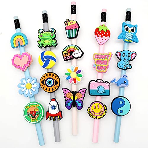 Papacharms Lot Random Different Decorative Pencil Toppers 55Pack Cute Cool Pencil Topper Decorations Bulk PVC Pen Toppers Charm for School Prize Supplies Classroom Reward Students Gifts