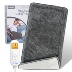 atasa weighted heating pad for back pain relief, electric heating pads with 11 auto shut off & 9 heating levels, 12"x24" xl heating pad for stomach/cramps/neck/shoulder, moist & dry therapy, washable