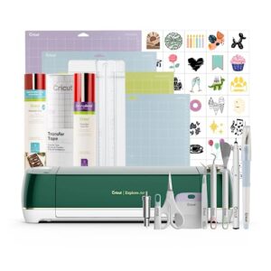 cricut explore air 2 starter bundle - includes 50 images & 10 fonts, materials, tool set, trimmer, transfer tape, machine mats & truecontrol knife