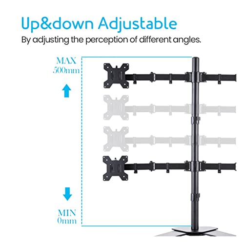 Monitor Arm Quad Four Monitor Mount Stand, Height Adjustable Free Standing 4 Screen Mount, Steel Monitor Desk Mount Bracket Fits Monitors Up to 32 Inches Monitor Mount Stand