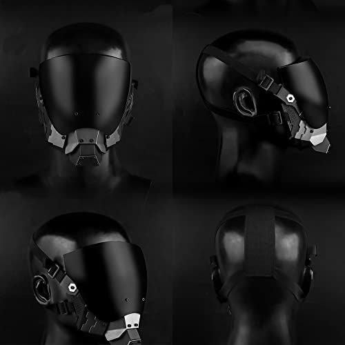 Marikito Cyberpunk Mask Helmet for Adult,Techwear Futuristic Masks, Halloween Holiday Party Cosplay Costume Props,Black, Anti-fog Lens