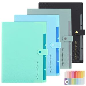 EOOUT 4pcs Expanding File Folder, Letter Size Accordion File Organizer with Labels and 4 Colors 5 Pocket Portable Folders for Documents Storage Teachers Office and School Supplies