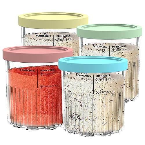 Replacement for Ninja Creami Pints and Lids - 4 Pack NC501, Compatible with Ninja NC501 NC500 Series Creami Deluxe ice Cream Makers, Creami Pint Containers with Leak Proof Lids, Dishwasher Safe