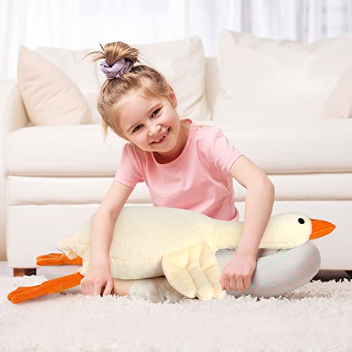 Qicpi 30" Goose Stuffed Animal Weighted Plush Toy 3.2Ibs White Swan Throw Soft Plush Sleeping Pillow Stuffed Animal Toys for Kids Gifts