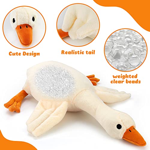 Qicpi 30" Goose Stuffed Animal Weighted Plush Toy 3.2Ibs White Swan Throw Soft Plush Sleeping Pillow Stuffed Animal Toys for Kids Gifts