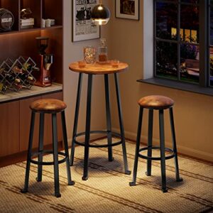 Aiho Bar Table and Chairs Set for 2 with Upholstered Stools, 3 Pieces Pub Table and Chairs, Modern Pub Dining Set for Small Place - Rustic Brown