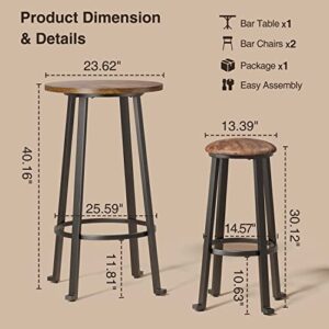 Aiho Bar Table and Chairs Set for 2 with Upholstered Stools, 3 Pieces Pub Table and Chairs, Modern Pub Dining Set for Small Place - Rustic Brown