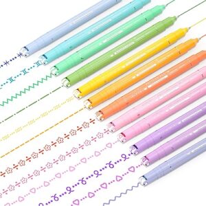 aoroki 12 pastel colored curve highlighter pen set, 10 different shapes dual tip aesthetic and cute markers for kids adults journaling drawing note taking planner scrapbook art school supplies