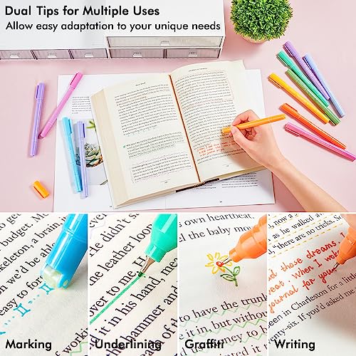 AOROKI 12 Pastel Colored Curve Highlighter Pen Set, 10 Different Shapes Dual Tip Aesthetic and Cute Markers for Kids Adults Journaling Drawing Note Taking Planner Scrapbook Art School Supplies