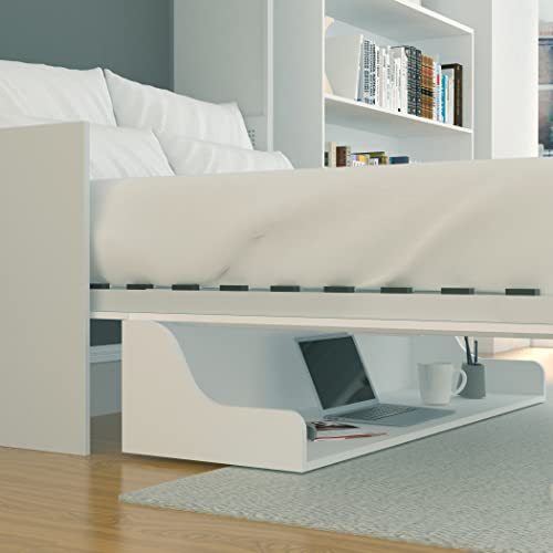 Leto Muro Alegra Full Murphy Bed with Desk | 62-inch Pull Down Wall Bed with Desk Combo for Guest Bed - Home Office Furniture | Space-Saving Furniture | Cabinet Bed Full | White Bed