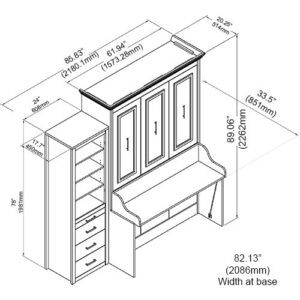 Leto Muro Alegra Full Murphy Bed with Desk and 1 Storage Cabinet | 85.88-inch Full Wall Bed with Desk Combo with Storage for Guest Bed - Home Office Furniture | Space-Saving Furniture | Cabinet Bed