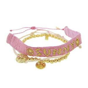 pura vida bracelets pack sunny waves & spins bracelet stack - set of 3 stackable bracelets for women, cute bracelets for teen girls - 1 beaded bracelet, 1 woven bracelet, & 1 string bracelet,