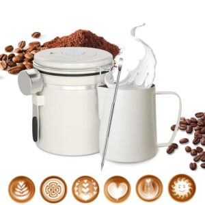 aiande 3 in 1 coffee canister,milk frother pitcher 12oz, stainless steel canisters with airtight lids storage coffee tank with scoop (1.5lwhite)