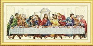 joybohoo cross stitch kits stamped full range of embroidery starter kits for beginners diy 11ct 3 strands -the last supper(printed) 38.6x17.3 inches