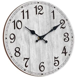 hylanda wall clock 12 inch, grey wall clocks battery operated silent non ticking, vintage rustic wooden clocks decorative for kitchen bathroom, living room, bedrooms, dining room, office (12")