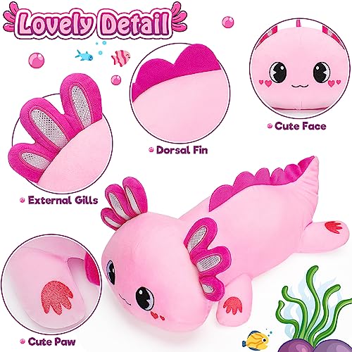 Officygnet Axolotl Plush, 13" Soft Stuffed Animal Plush Toy, Cute Axolotl Plush Pillow, Kawaii Plushies Dolls for Kids, Pink Axolotl Gift for Girls Boys