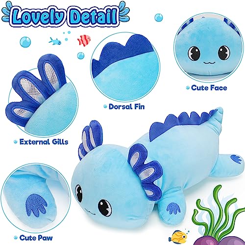 Officygnet Axolotl Plush, 13" Soft Stuffed Animal Plush Toy, Cute Axolotl Plush Pillow, Kawaii Plushies Dolls for Kids, Blue Axolotl Gift for Girls Boys