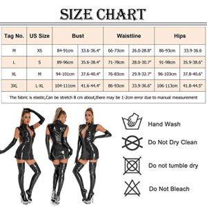 Women’s Sexy PU Leather Catsuit Shiny Latex Jumpsuit One-Piece PVC Outfit Tight Zipper Front Bodysuit Cosplay Costumes Black M