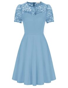 kate kasin women's retro crewneck lace splicing a line cocktail dress formal wedding guest party sexy prom dresses short light blue s