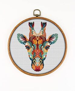 mandala giraffe cs206 - counted cross stitch kit#2. set of threads, needles, aida fabric, needle threader, embroidery clippers and printed color pattern inside.